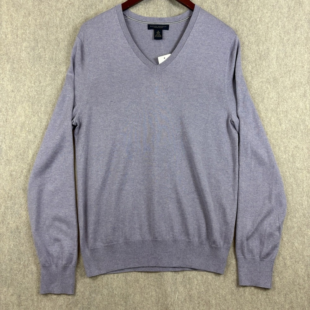NWT Banana Republic Mens Gray Silk Cashmere Cotton V Neck Luxury Blend Sweater M